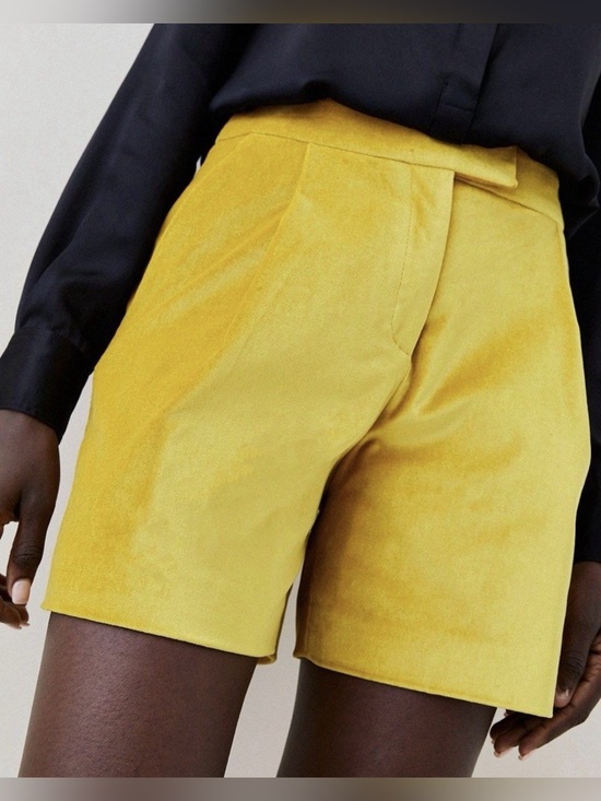 Karen Miller Pants - Karen Millen Soft Lined Mustard Yellow Velvet Pleated A-Line Dress Shorts Size 4